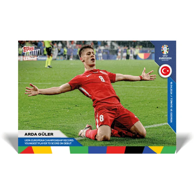 015-arda-guler-topps-now-euro-2024 Arda Guler cartas de la Eurocopa jugador más joven en marcar en su debut