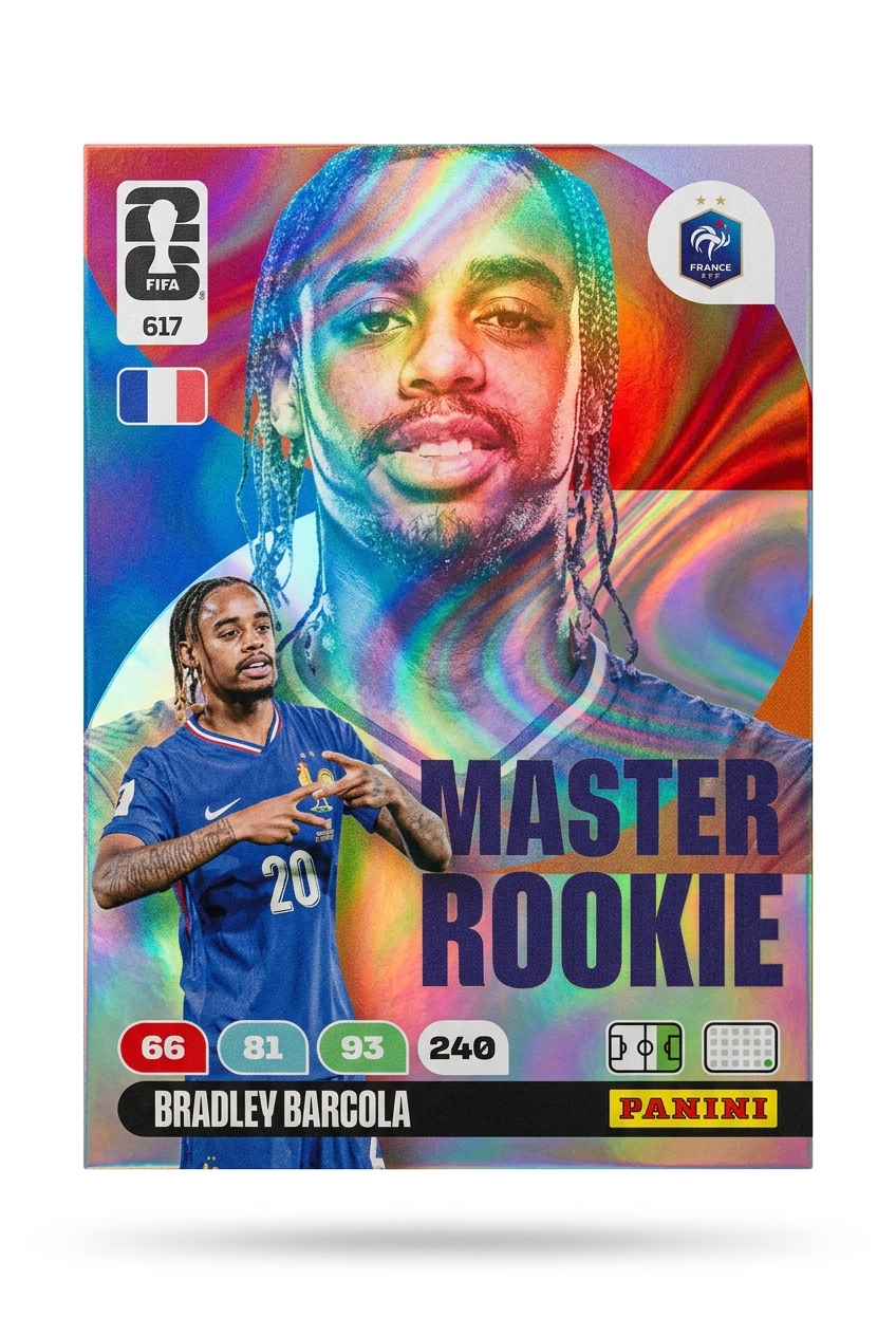 Bradley Barcola Francia Master Rookie #617 - Mundial Fútbol 2026 - Panini 1 Bradley Barcola Francia Master Rookie #617 - Mundial Fútbol 2026 - Panini